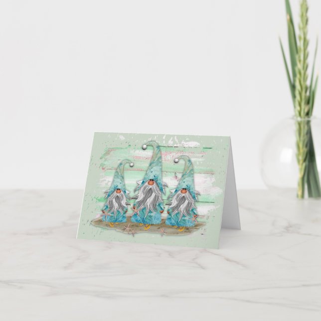 Carte Tropcal Blue Watercolor Beach Gnomes (Devant)