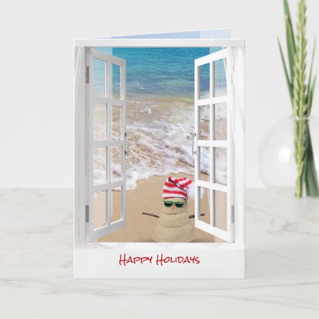 Carte Tropical Beach Christmas Sand Snowman (Devant)