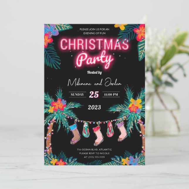 Carte Tropical Christmas Party Invitation (Debout devant)