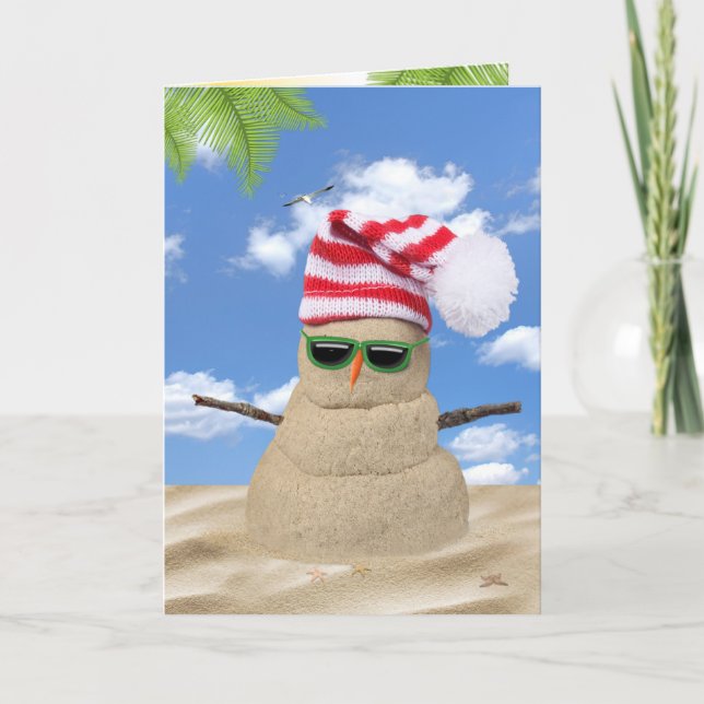 Carte Tropical Christmas Sand Snowman (Devant)