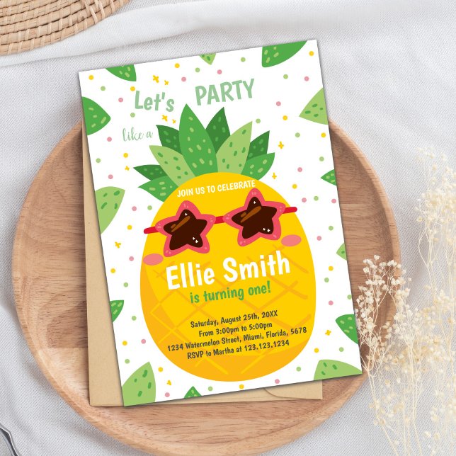 Carte Tropical Editable Summer Party (Orange Pineapple Birthday Invitations)