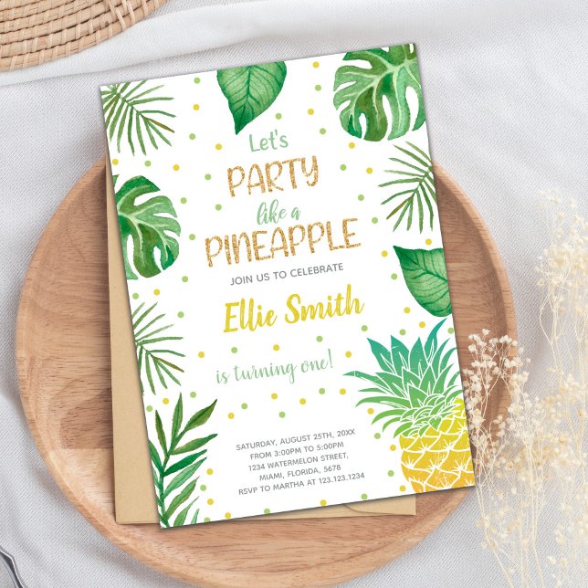 Carte Tropical Editable Summer Party (Green Pineapple Invitations)