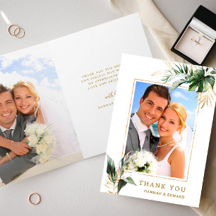 Carte Tropical Foliage Mariage Photo Gold Merci