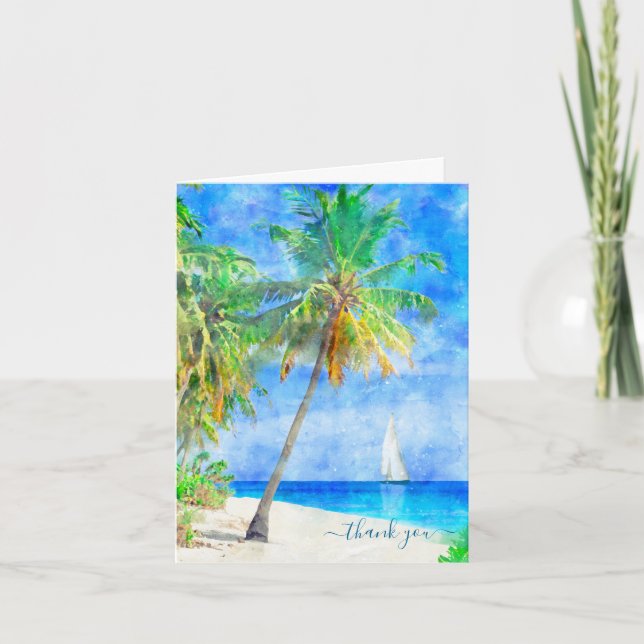 Carte Tropical Island Beach Palm Tree Sailboat Merci (Devant)