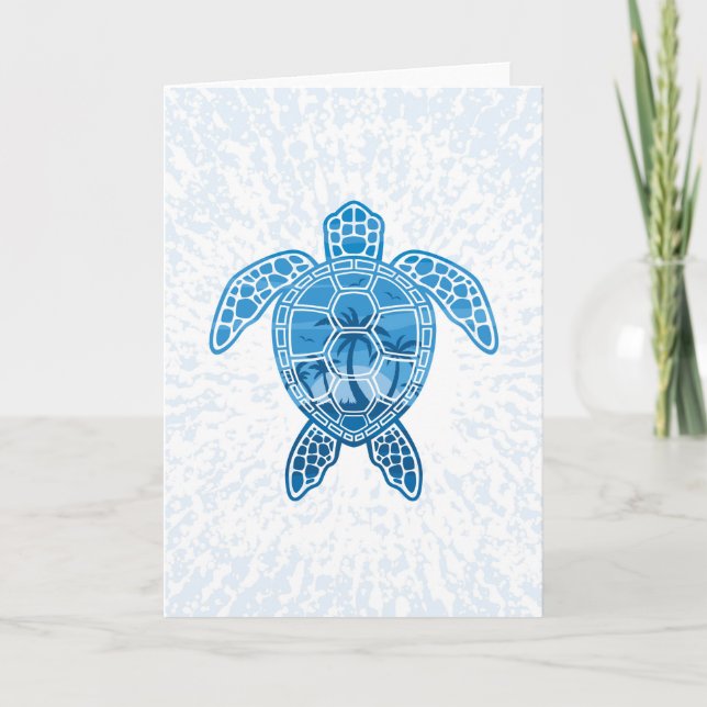 Carte Tropical Island Sea Turtle Design en bleu (Devant)