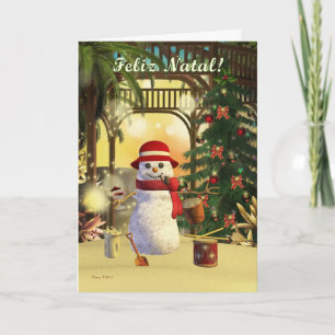 Carte Tropical Snowman Merry Portugais