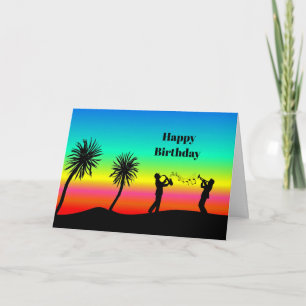 Carte Tropical Sunset Musiciens Silhouette Anniversaire