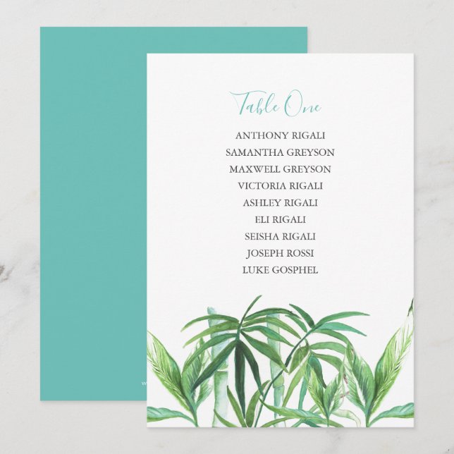Carte Tropical Wedding Réception Seating Chart (Devant / Derrière)