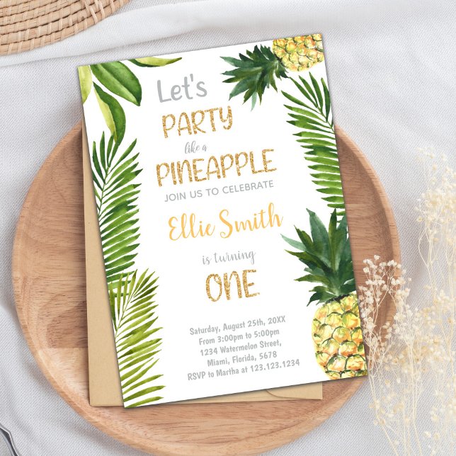 Carte Tropicale "Sweet One" Summer Party pour fill (First Pineapple Birthday Invitations)