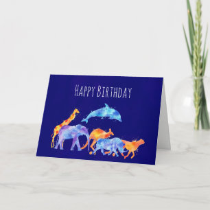 Carte Troupeau d'animaux sauvages Anniversaire aquarelle