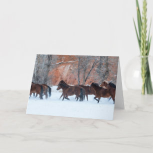 Carte Troupeau de chevaux courant dans la neige