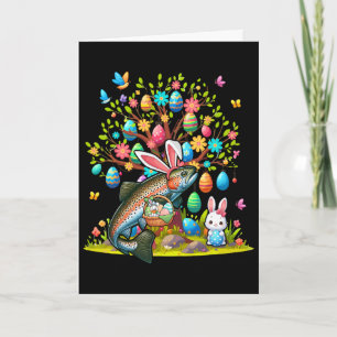 Carte Trout Poisson Lapin Oeufs de Pâques Mignon Arbre C