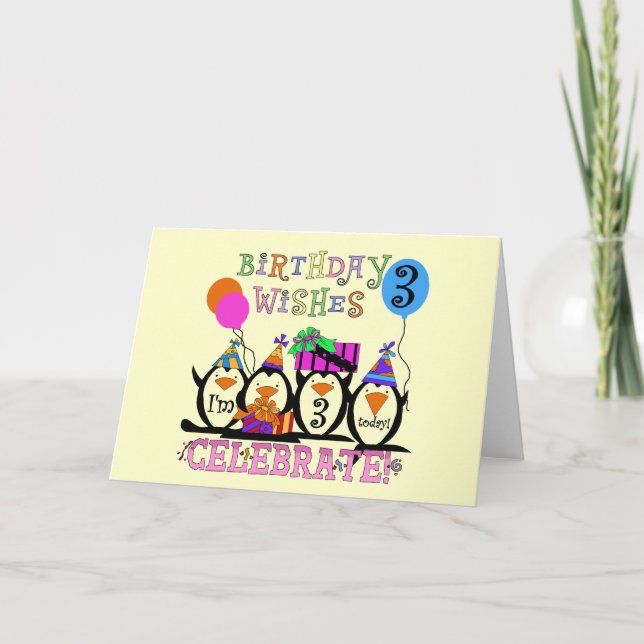 Carte Tshirts et cadeaux d'anniversaire 3ème de Penguins (Devant)