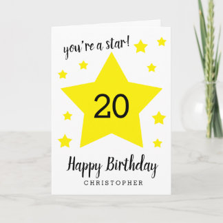 Carte Tu es une star pour ton 20ème anniversaire
