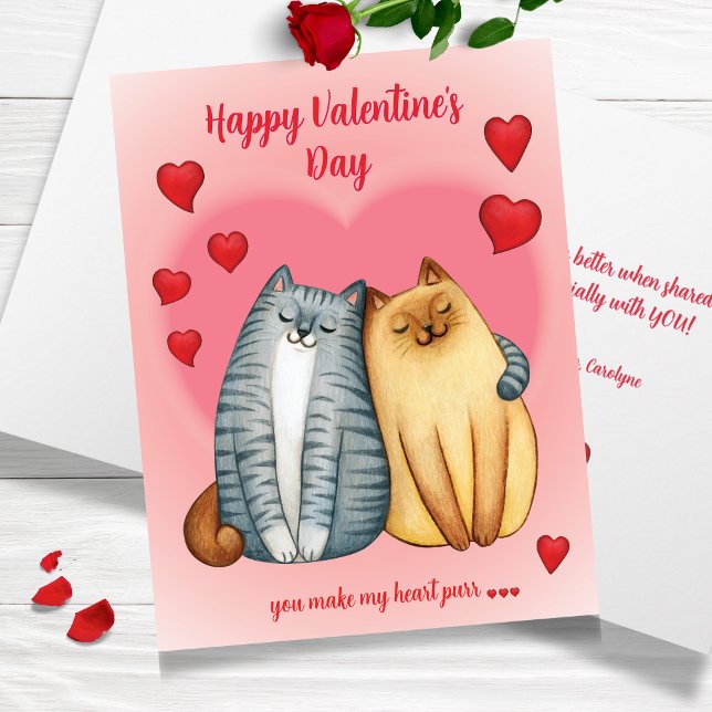 Carte Tu fais ronronner mon cœur | Journée de la Saint-V (You Make My Heart Purr | Cute Cat Valentine’s Day Card)