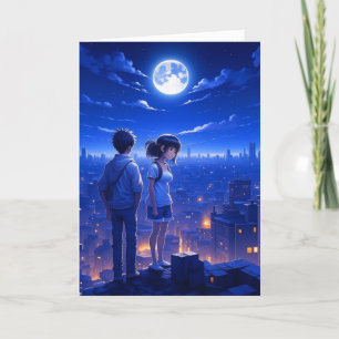 Carte Tu me manques   Couple d'anime sous la Lune