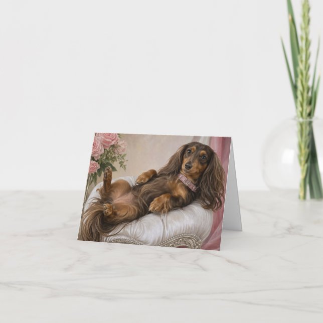 Carte Tu me manques Dachshund à longs poils  (Devant)