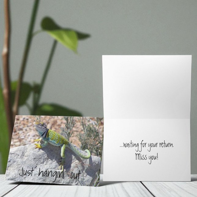 Carte Tu Me Manques Lézard Se Faisant Bronzer Ajoutez Vo (Replaceable cover photo and template cover and inside text)