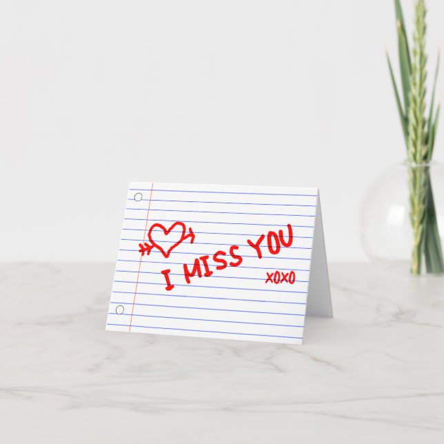 Carte tu me manques : papier de cahier (Devant)