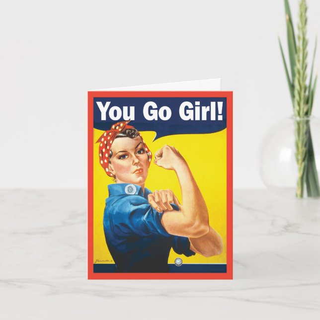 Carte Tu Vas Fille avec la classique Rosie la riveuse  (Devant)