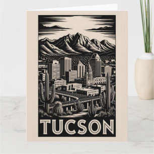 Carte Tucson Arizona Skyline Noir et Blanc Gravure sur B