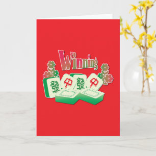 Carte Tuiles de Mahjong Fortune Rouge Vert Fleurs