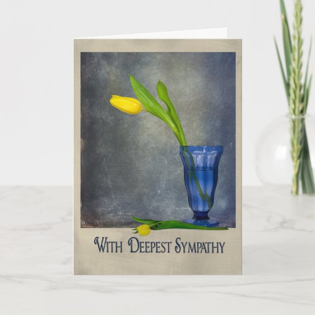 Carte tulipe jaune en verre bleu sympathie (Devant)