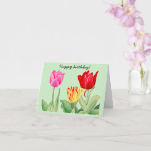 Carte Tulipe, Joyeux Anniversaire, Art du bois japonais