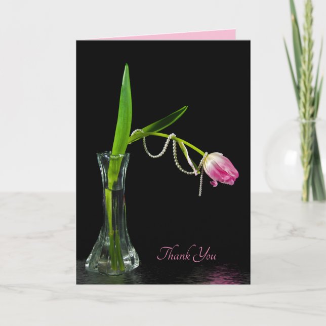 Carte tulipe rose avec perles merci (Devant)