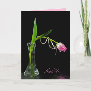 Carte tulipe rose avec perles merci