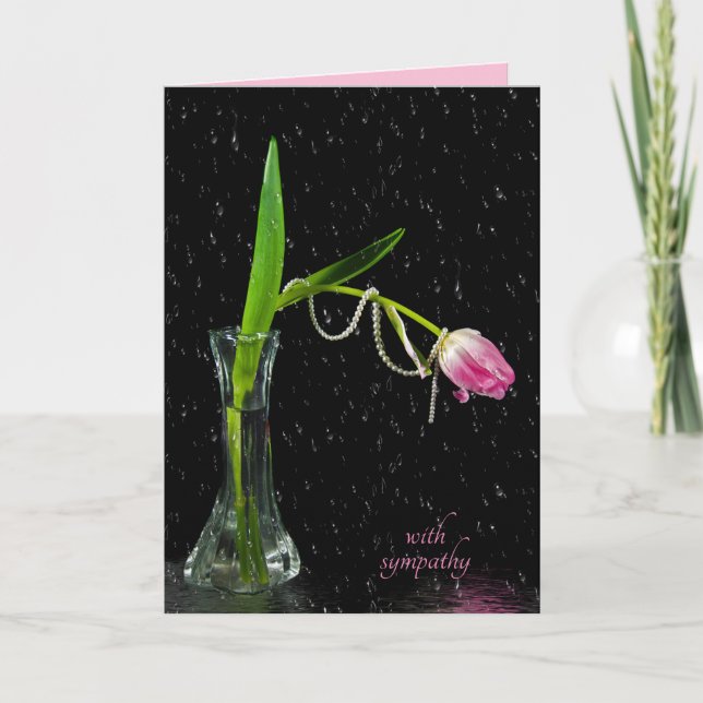 Carte tulipe rose avec perles sympathie (Devant)