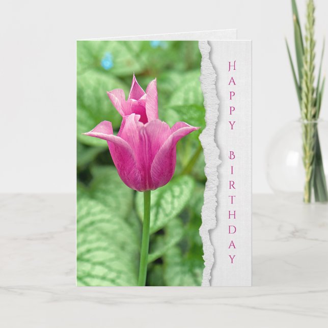 Carte tulipe rose dans le jardin anniversaire (Devant)
