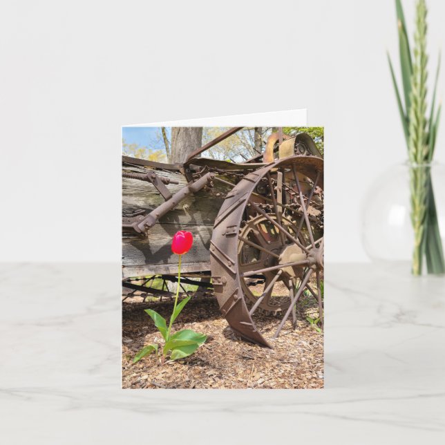 Carte Tulipe rouge et vieux Merci du Wagon (Devant)