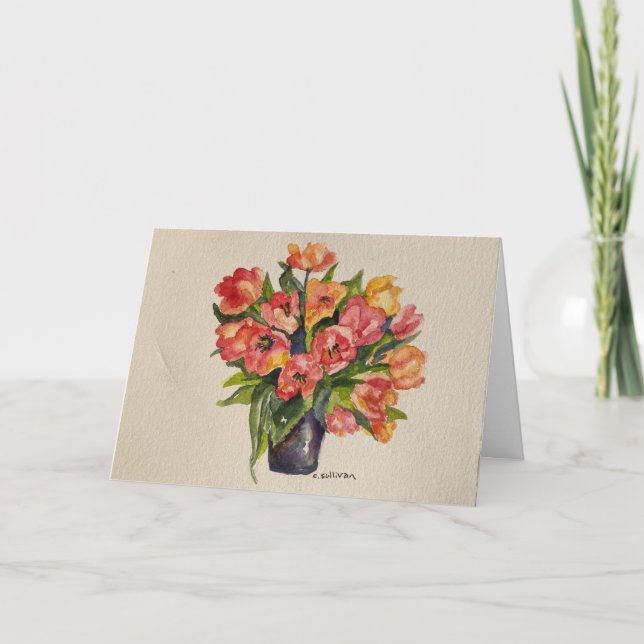 Carte tulipes aquarelle vive + message d'amitié que (Devant)
