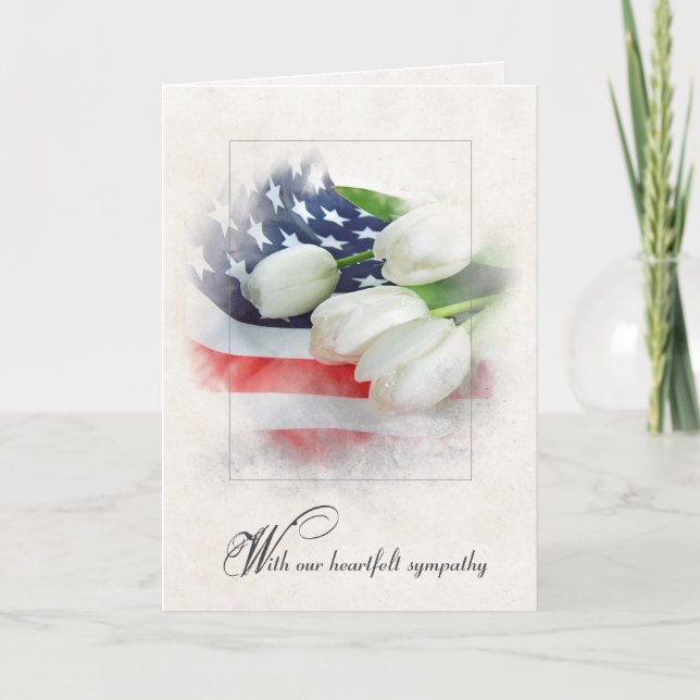 Carte Tulipes blanches de sympathie sur drapeau américai (Devant)