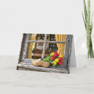 Carte Tulipes d'anniversaire dans un sabot en bois holla