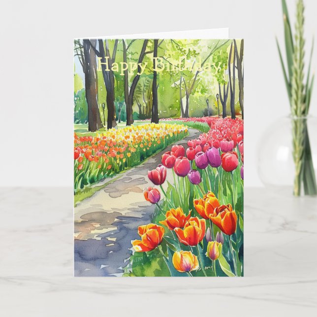Carte Tulipes dans le parc Anniversaire (Devant)