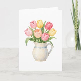 Carte Tulipes dans un pichet en céramique