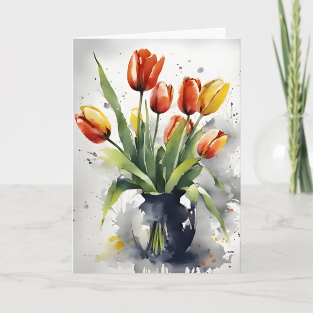 Carte Tulipes - Fleurs à l'aquarelle (Devant)
