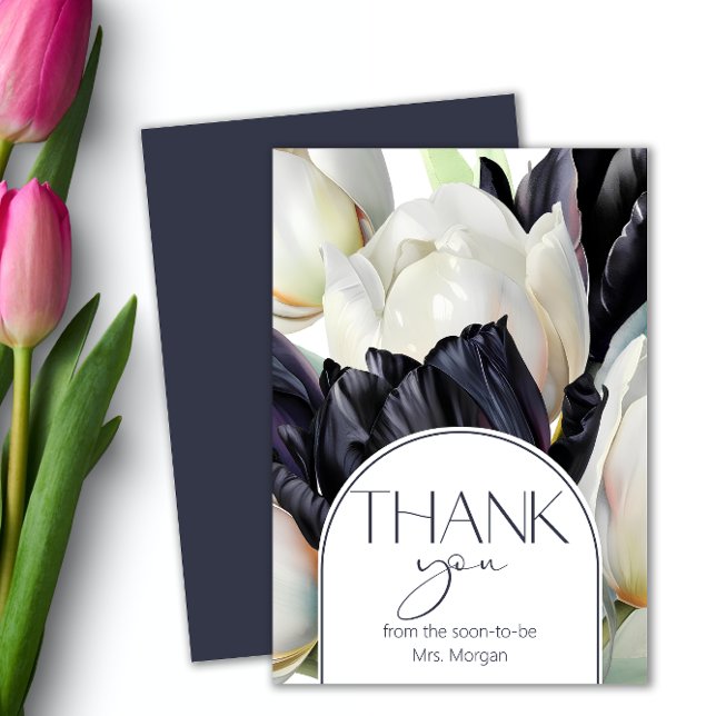 Carte Tulipes noir et blanc Merci de douche nuptiale (Créateur téléchargé)