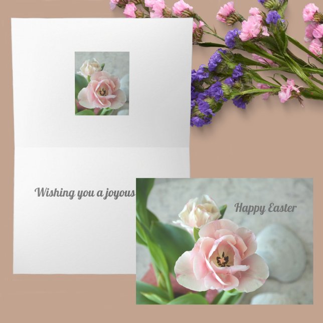 Carte Tulipes Rose Pastel Pâques Personnalisables (-Beautifully ideal for Easter, Mother's Day and Springtime Birthdays )