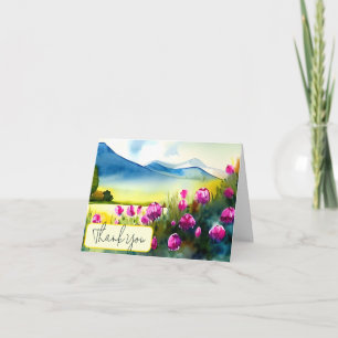 Carte Tulipes roses aquarelles et montagne personnalisab