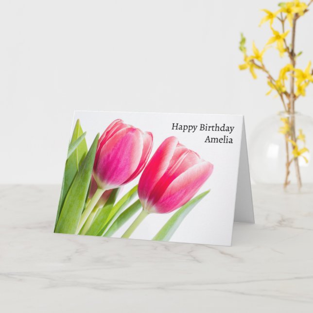 Carte Tulipes roses avec Feuilles verts Photo Anniversai (Fleur jaune)