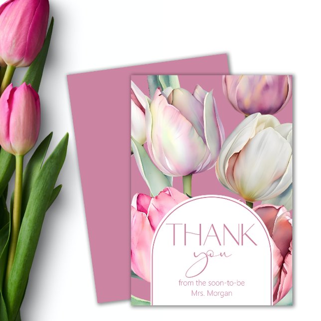 Carte Tulipes roses et blanches Merci de douche nuptiale (Créateur téléchargé)