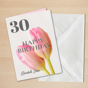 Carte Tulipes roses Personnalisées 30 Joyeux Anniversair