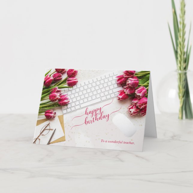 Carte Tulipes roses pour l'anniversaire de l'enseignant  (Devant)