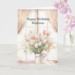 Carte Tulipes roses rousses Fleurs Anniversaire