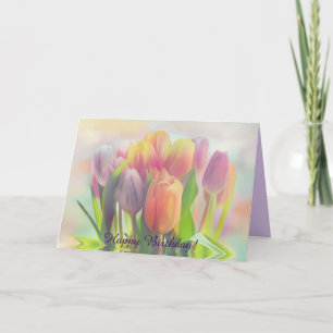 Carte Tulips Pastel avec texte personnalisé anniversaire