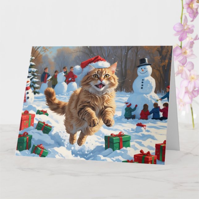 Carte Turc Angora Chat Courir en Casquette de Noël de ne (Orchidée)