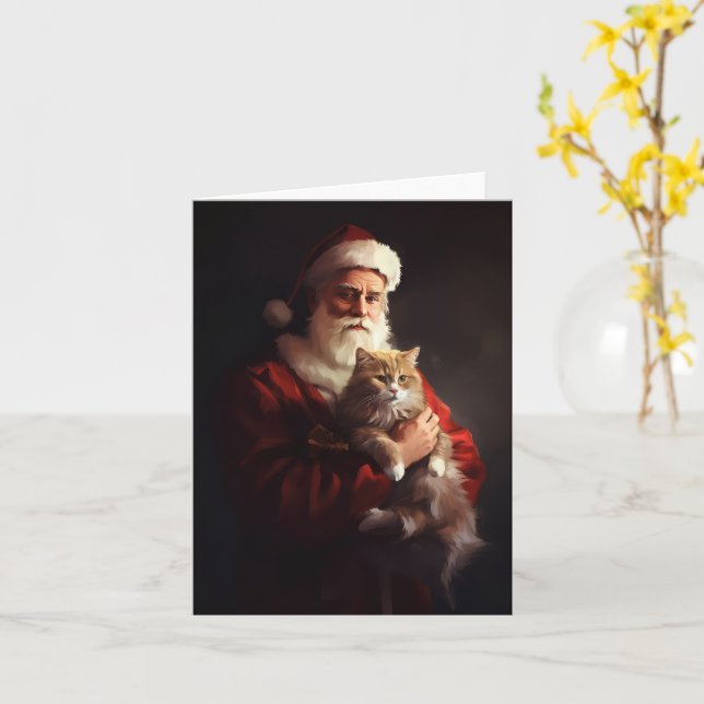 Carte Turc Angora Chat Santa Claus Festif Noël (Fleur jaune)